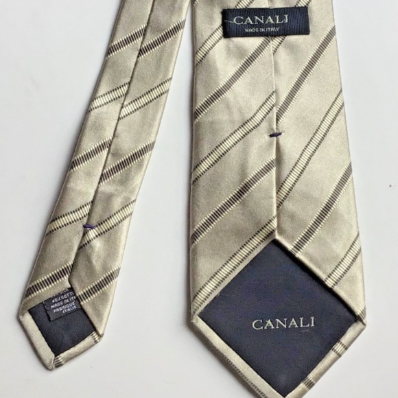 CANALI. Classy light beige colour striped  all  Silk tie made in Italy 🇮🇹 - Picture 1 of 7